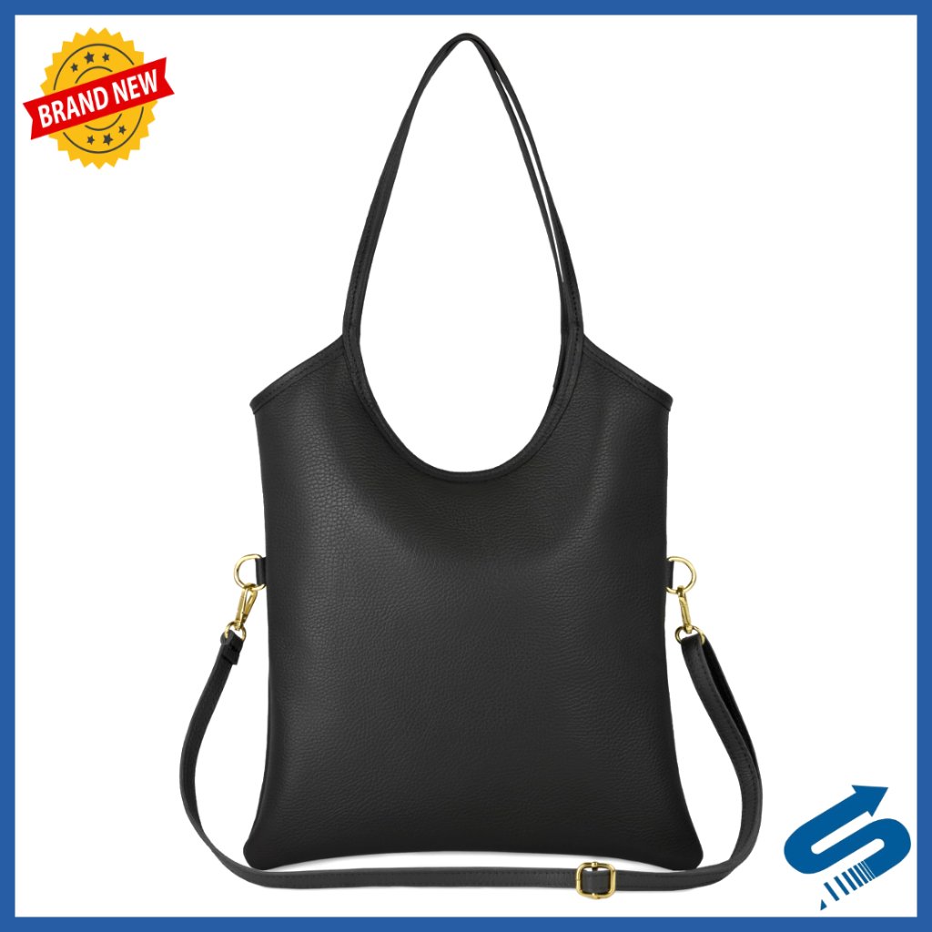 Italian Calf Leather Tote Bag With Zipper Adjustable Strap Soft Shoulder Handbag